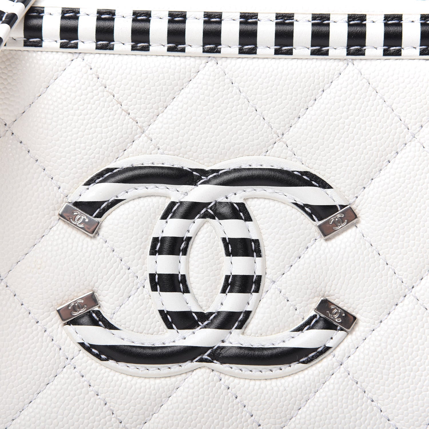 Chanel Caviar Quilted Striped Small CC Filigree Vanity Case White Black 10 of 10