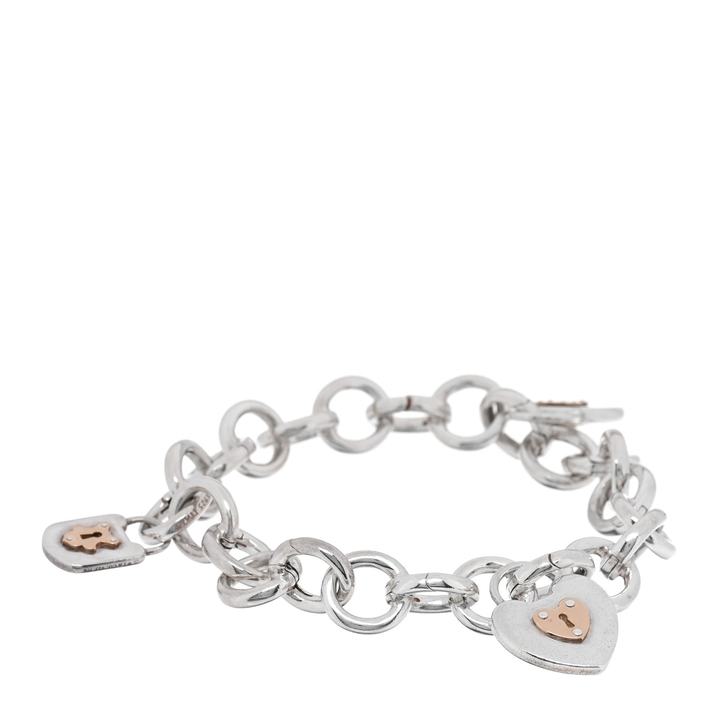 Sterling Silver 18K Rose Gold 3 Lock Charm Bracelet