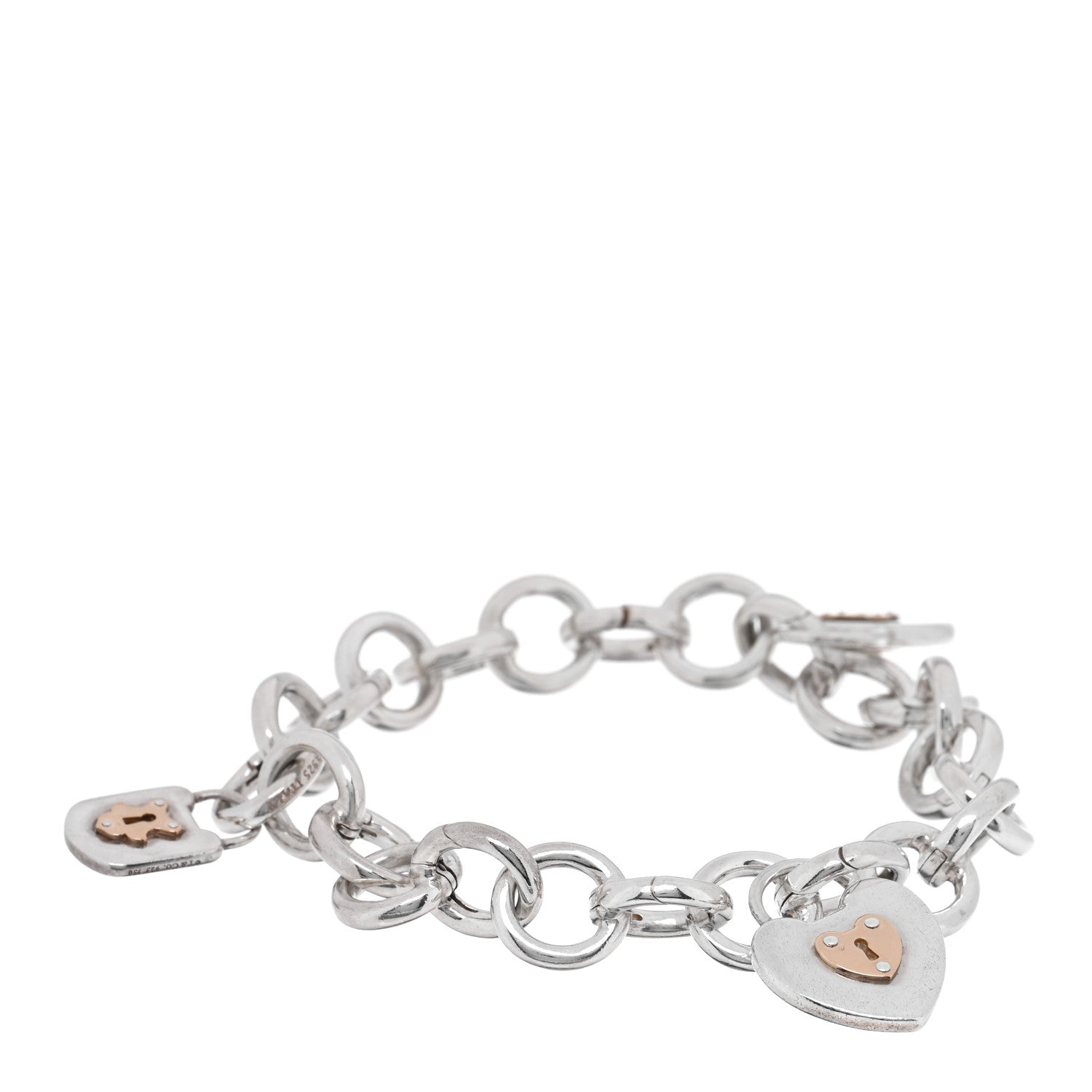 Tiffany Sterling Silver 18K Rose Gold 3 Lock Charm Bracelet 1 of 3