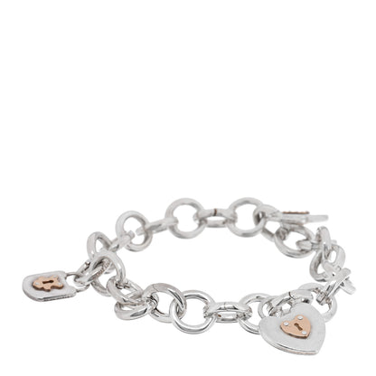 Tiffany Sterling Silver 18K Rose Gold 3 Lock Charm Bracelet 1 of 3