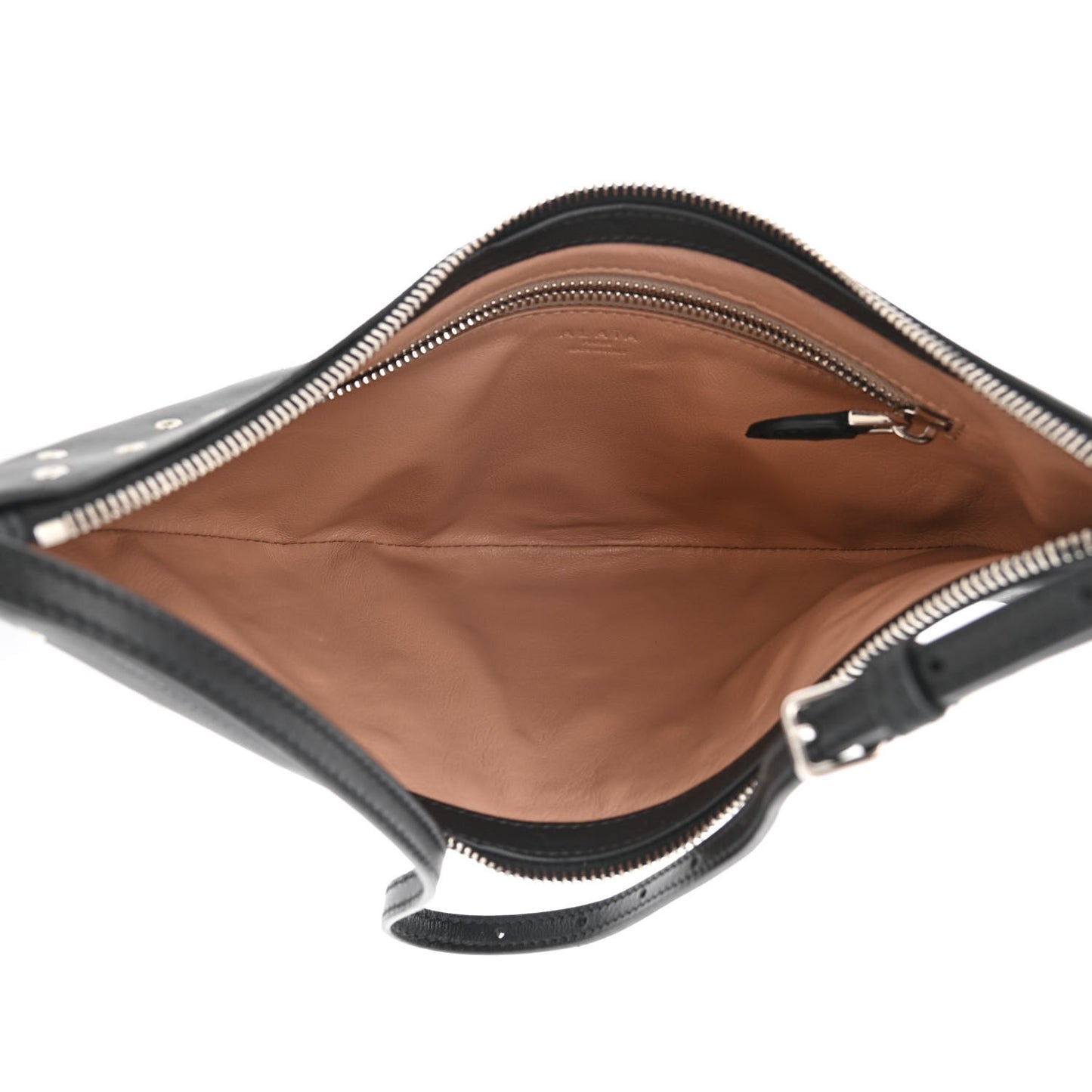 Lambskin Grommet One Piece Demi Lune Bag Black