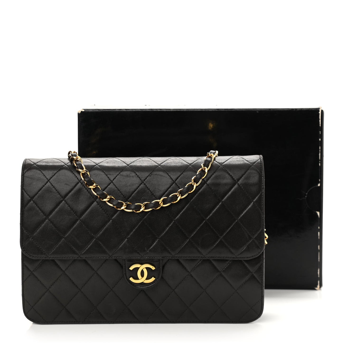 Lambskin Quilted Clutch With Chain Flap Black