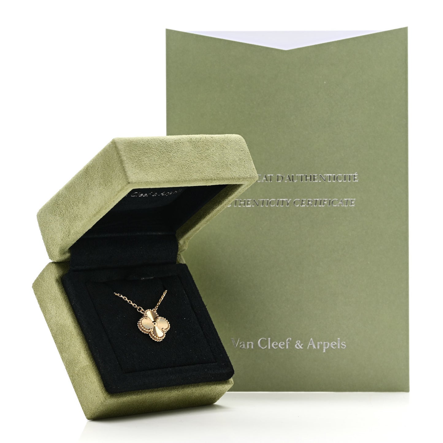 18K Yellow Gold Guilloche Vintage Alhambra Pendant Necklace