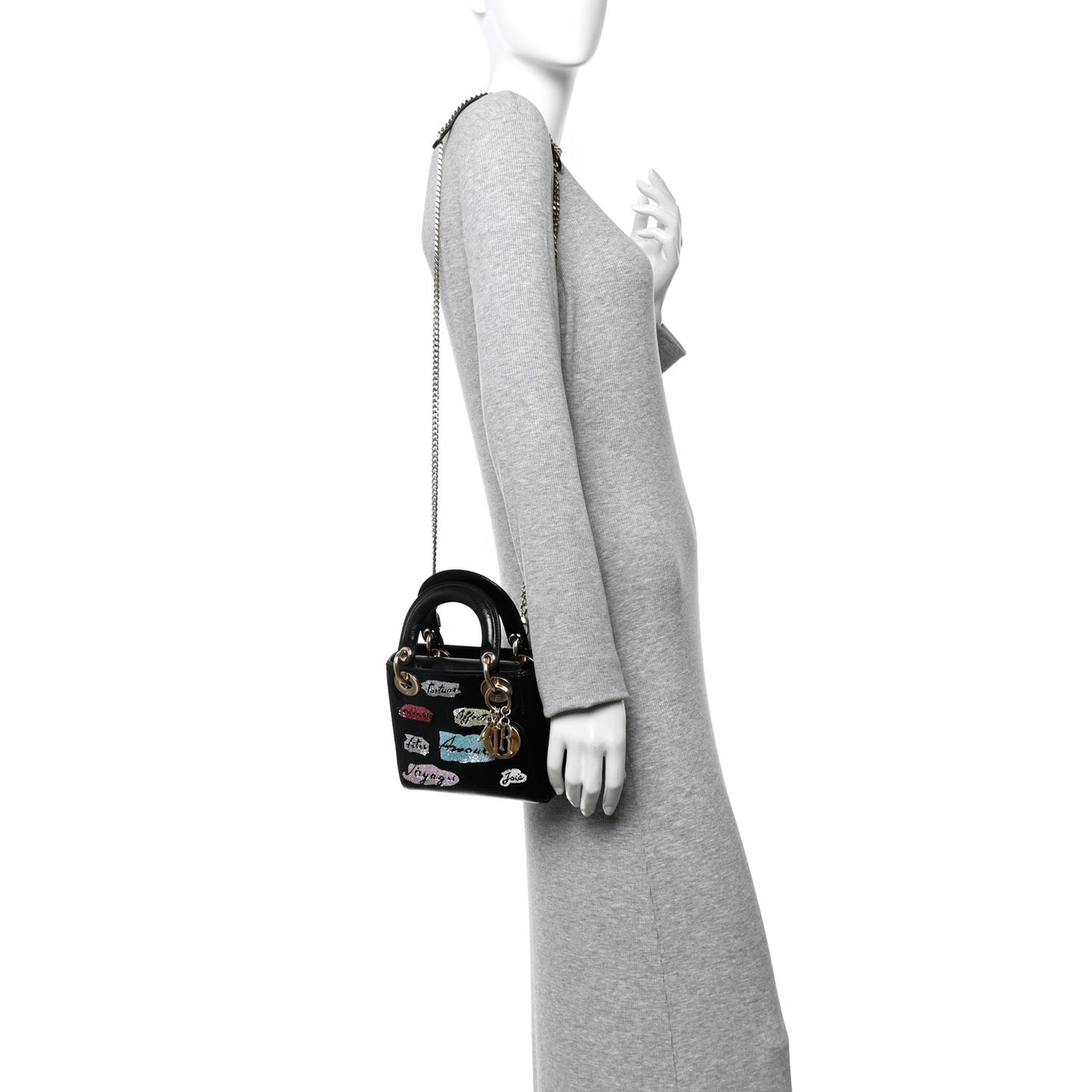 Calfskin Beaded Mini Lady Dior Black