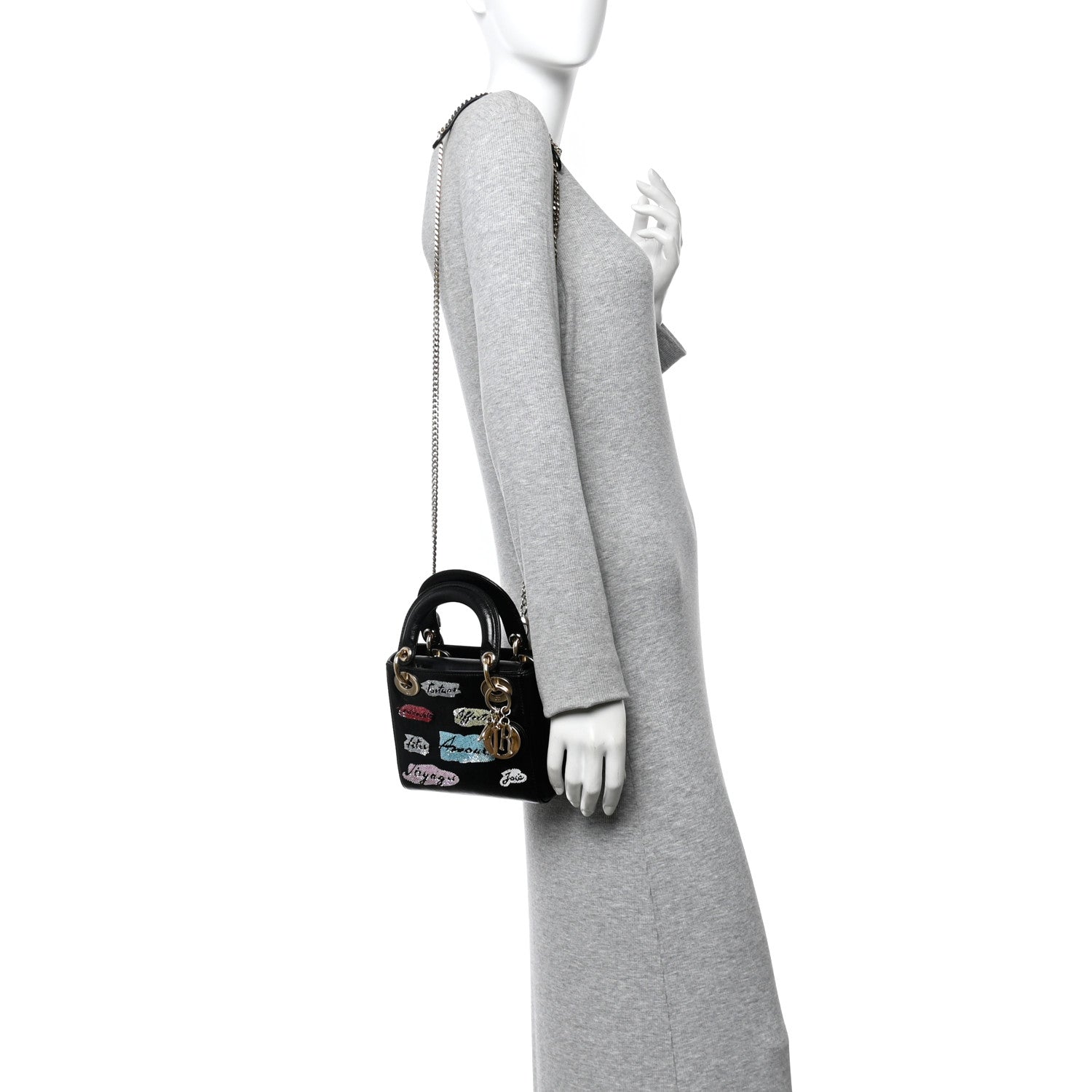 Christian Dior Calfskin Beaded Mini Lady Dior Black 3 of 13