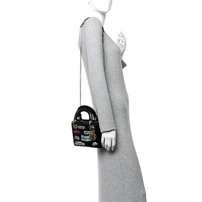 Christian Dior Calfskin Beaded Mini Lady Dior Black 3 of 13