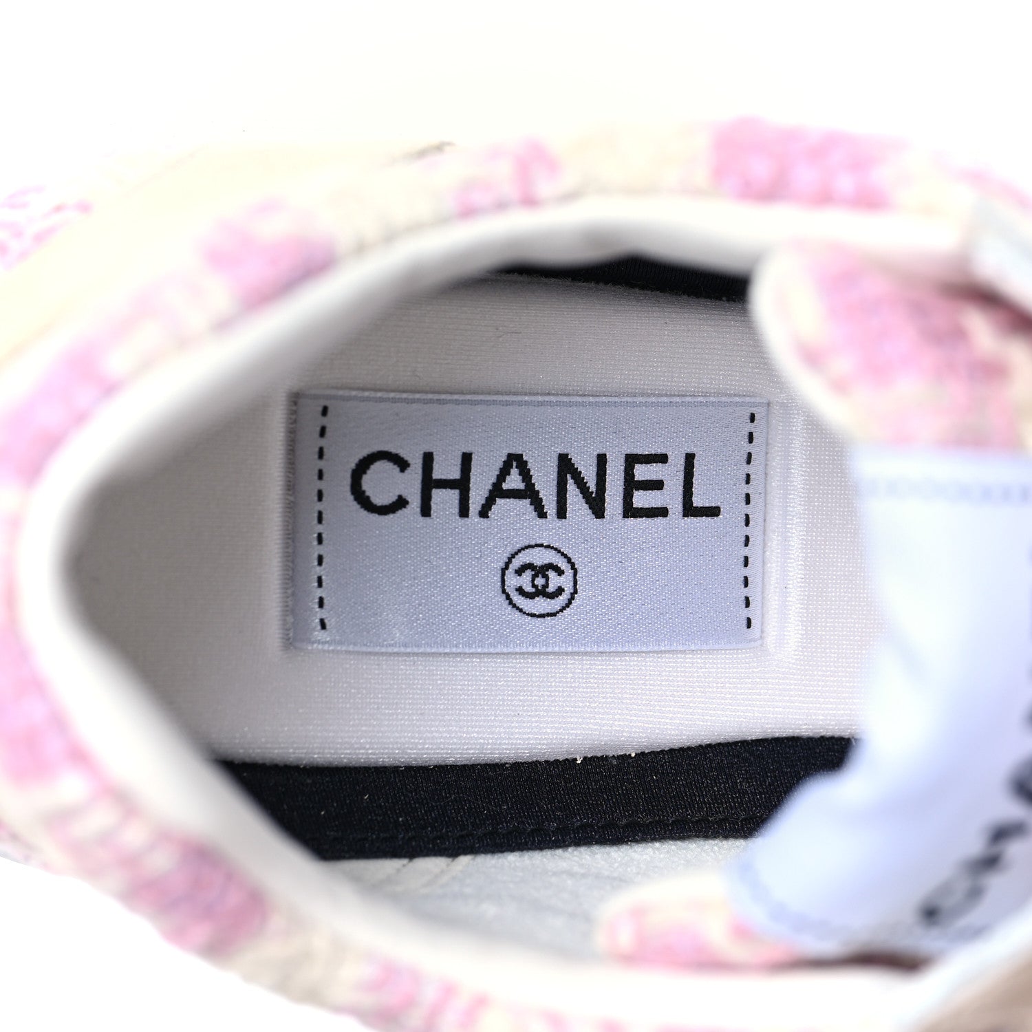 Chanel Tweed Suede Calfskin Womens CC Sneakers 38.5 Pink Ecru 7 of 8
