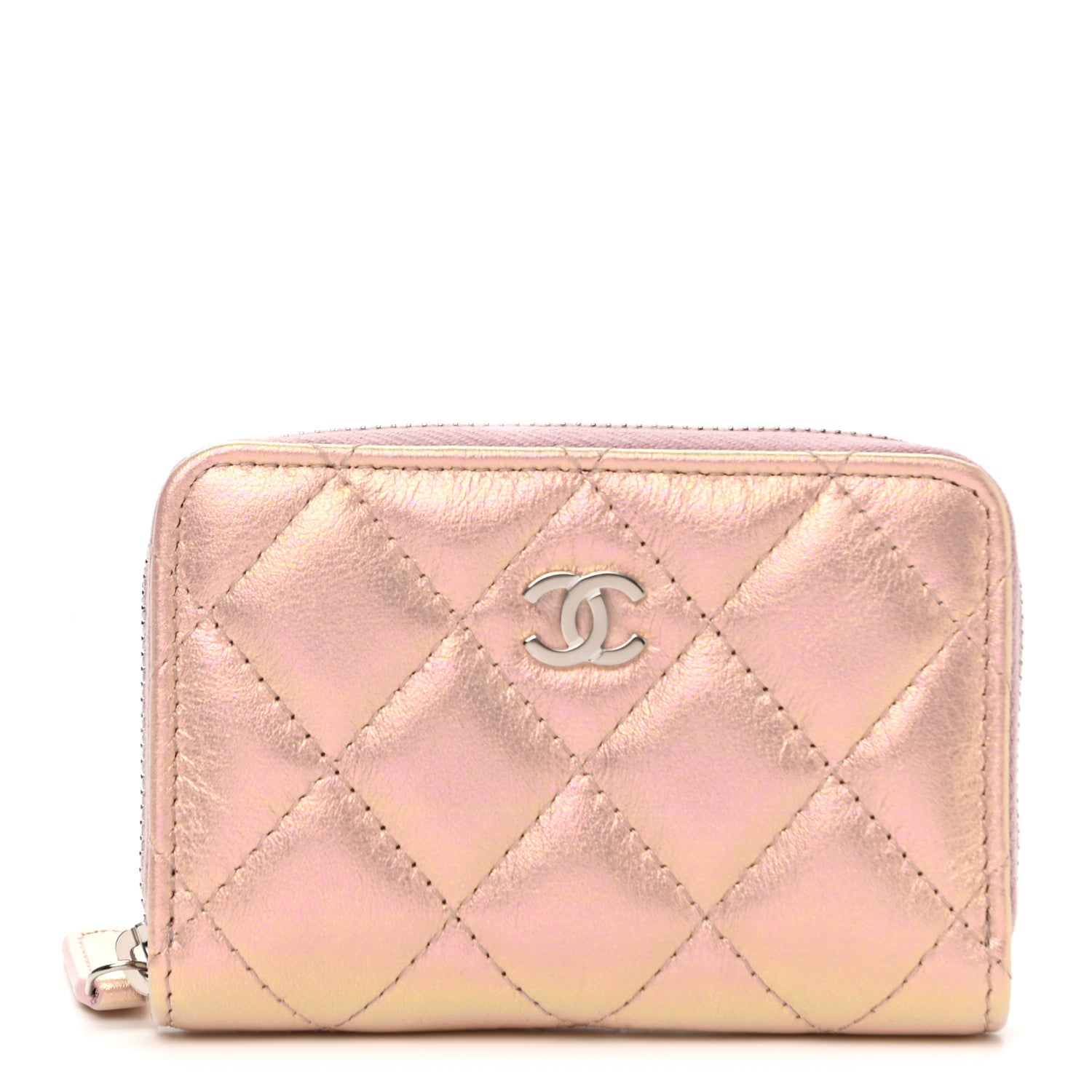 Chanel Iridescent Calfskin Quilted Zip Coin Purse Wallet Pink 1 of 7