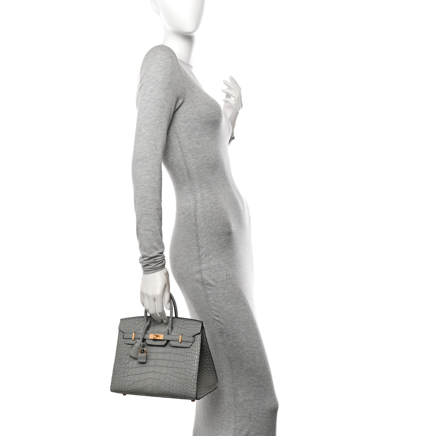Matte Alligator Birkin Sellier 25 Gris Ciment