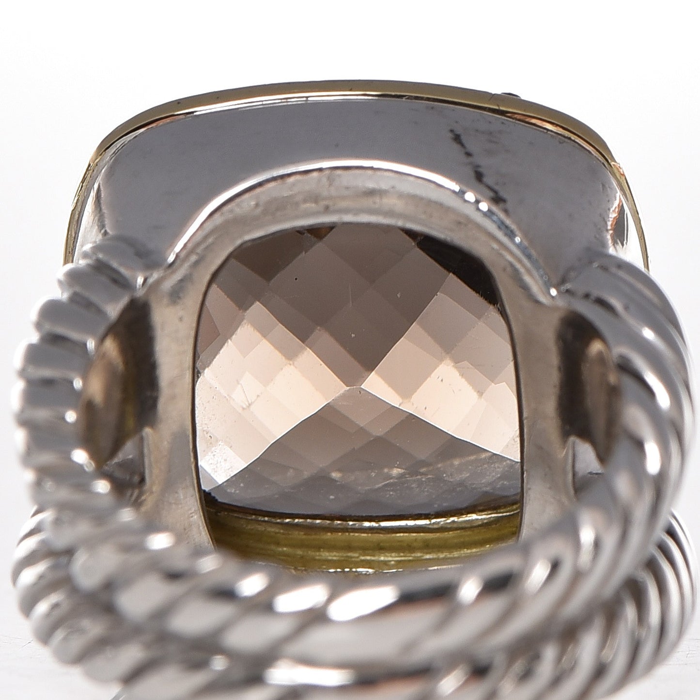 Sterling Silver 18K Yellow Gold Diamond Smoky Quartz 14mm Albion Ring 52 6