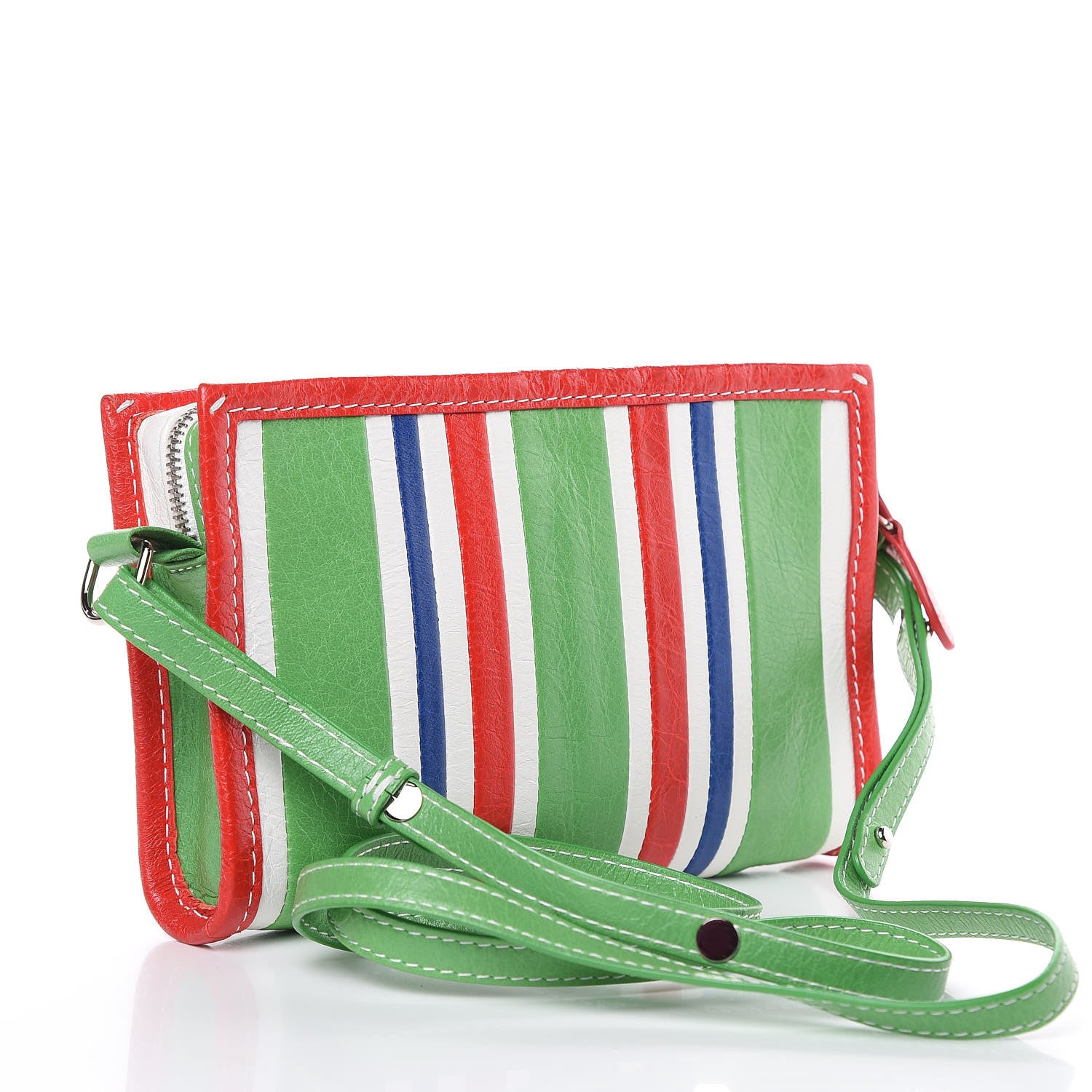 Balenciaga Veau Arena Multicolore Bazar Strap Clutch Green Blue Red White 3 of 9