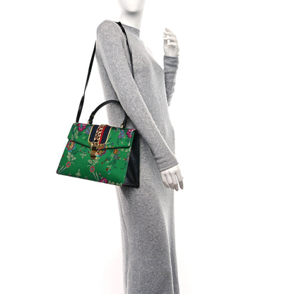 Gucci Jacquard Floral Medium Sylvie Top Handle Bag Green Multicolor Black 2 of 13