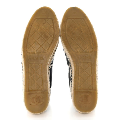 Chanel Printed Canvas Grosgrain 31 Rue Cambon Espadrilles 38 Black White 5 of 8