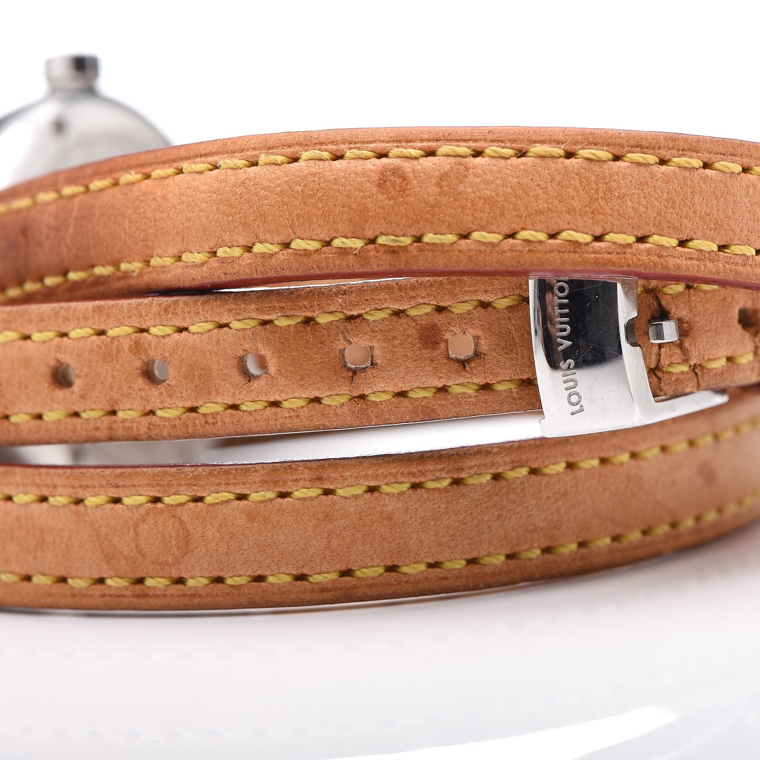 Louis Vuitton Stainless Steel Vachetta 28mm Tambour Triple Wrap Quartz Watch Brown 9 of 10
