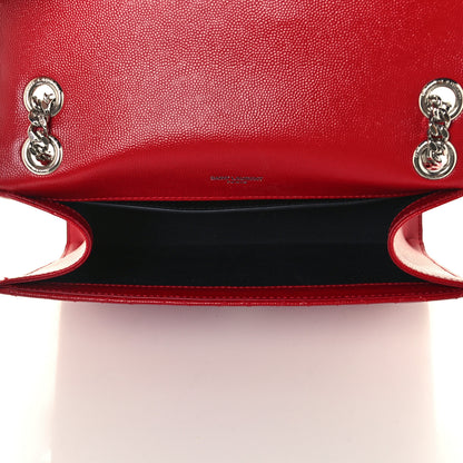 Saint Laurent Grain De Poudre Textured Mixed Matelasse Triquilt Medium Monogram Satchel New Red 5 of 12