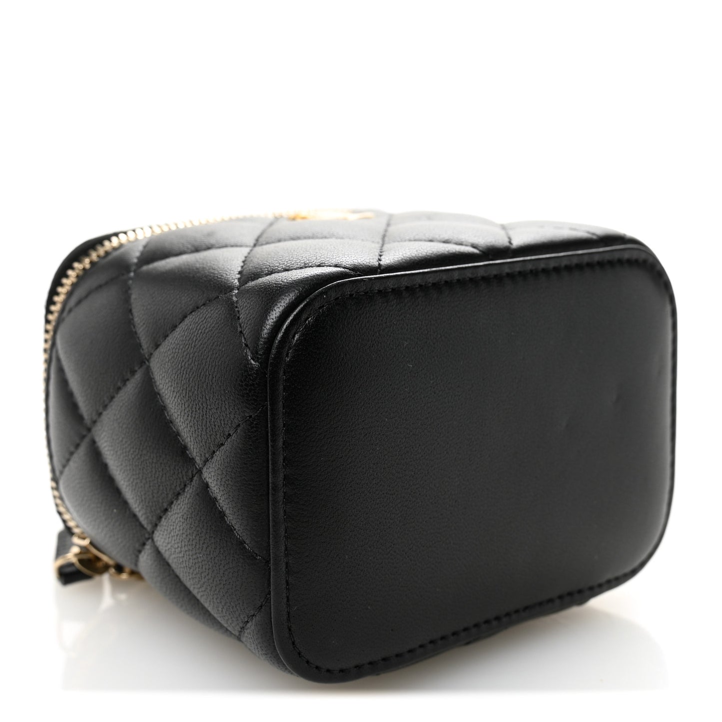 Lambskin Quilted Mini Pearl Crush Vanity Case With Chain Black