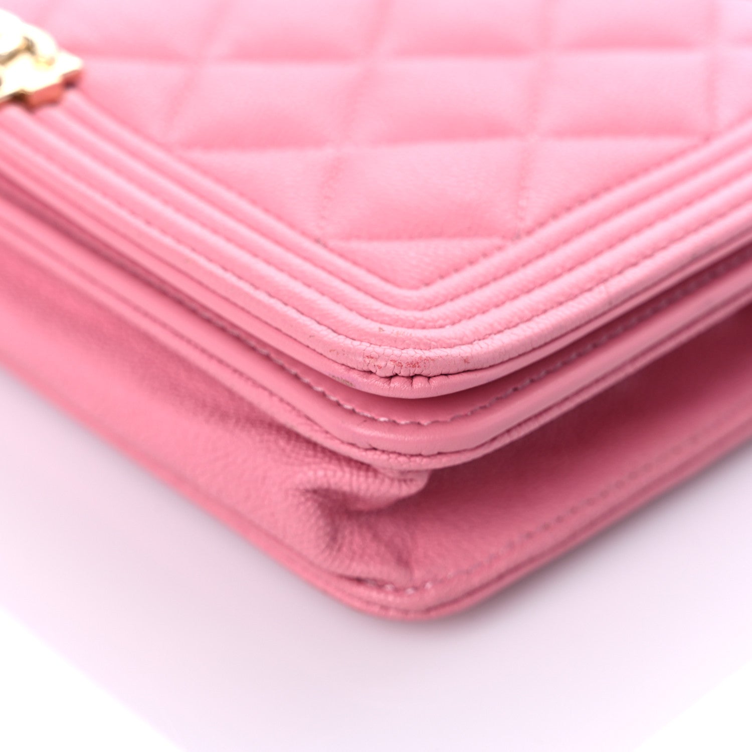Chanel Caviar Quilted Boy Wallet On Chain WOC Pink 10 of 19
