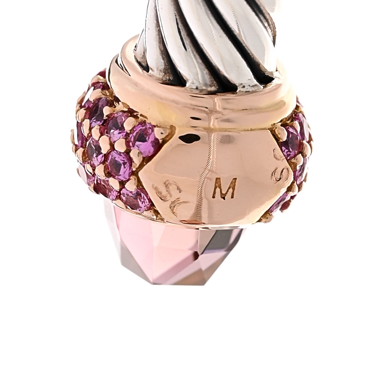 David Yurman Sterling Silver 18K Rose Gold Pink Tourmaline Pink Sapphire 5mm Cable Classics Bracelet 4 of 4