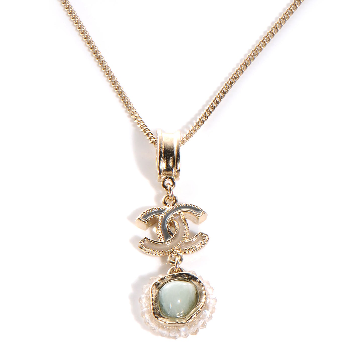 Moonstone Enamel CC Necklace Gold