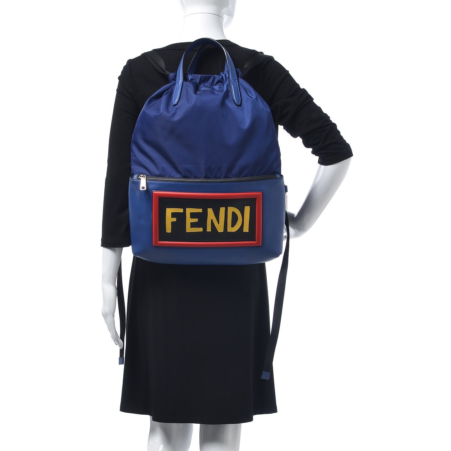 Fendi Nylon Vitello Century Vocabulary Drawstring Backpack Blue Cobalto Blue Neon Sunflower 2 of 9