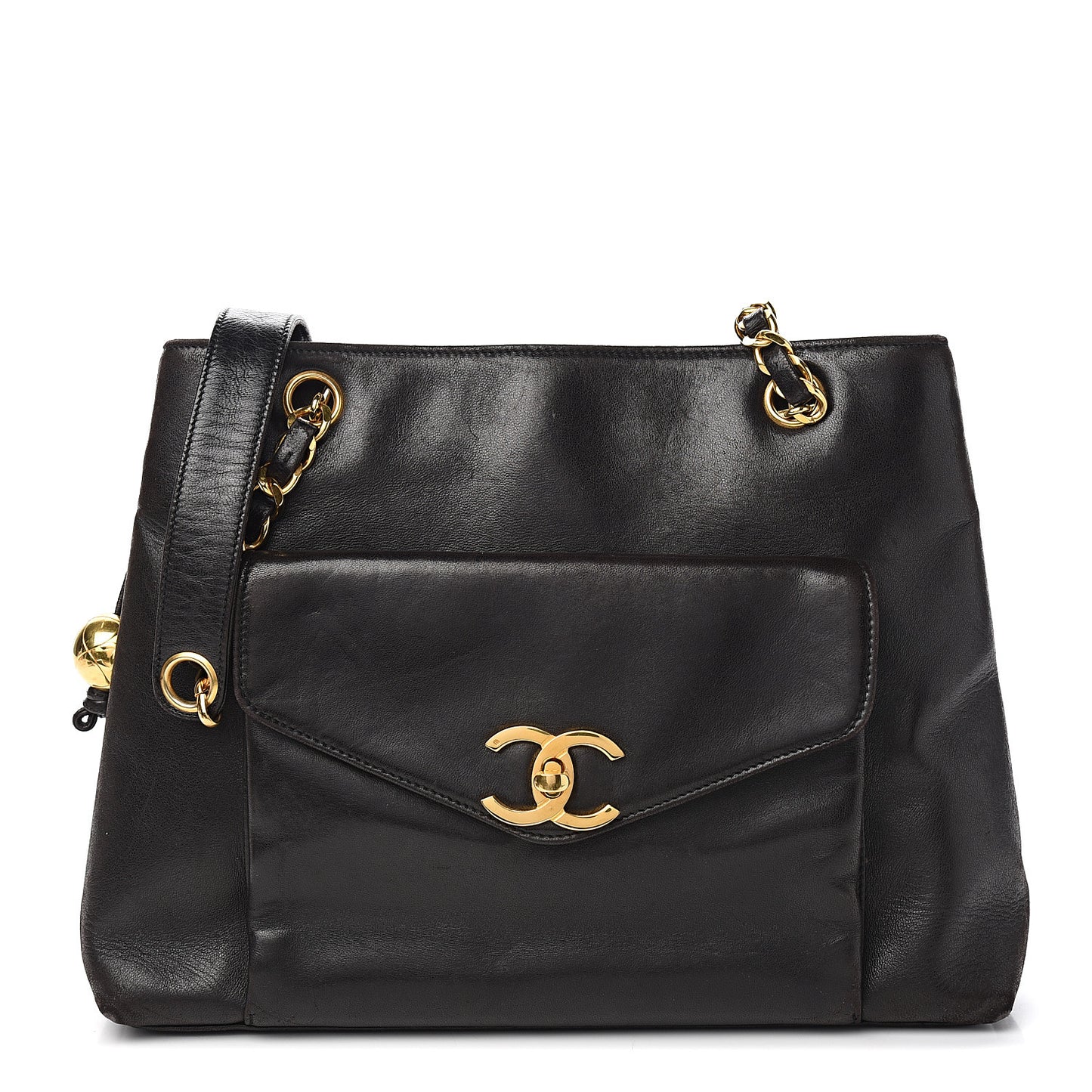 Lambskin CC Flap Shopping Tote Black