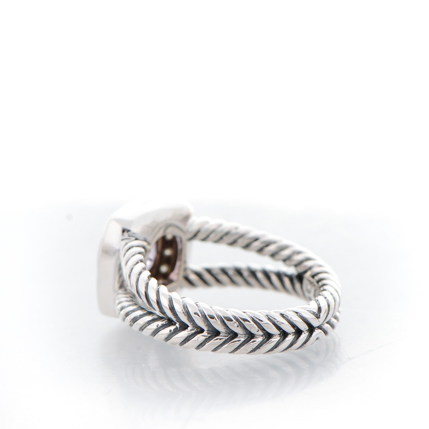 David Yurman Sterling Silver Diamond Amethyst 7mm Petite Albion Ring 52 6 3 of 4