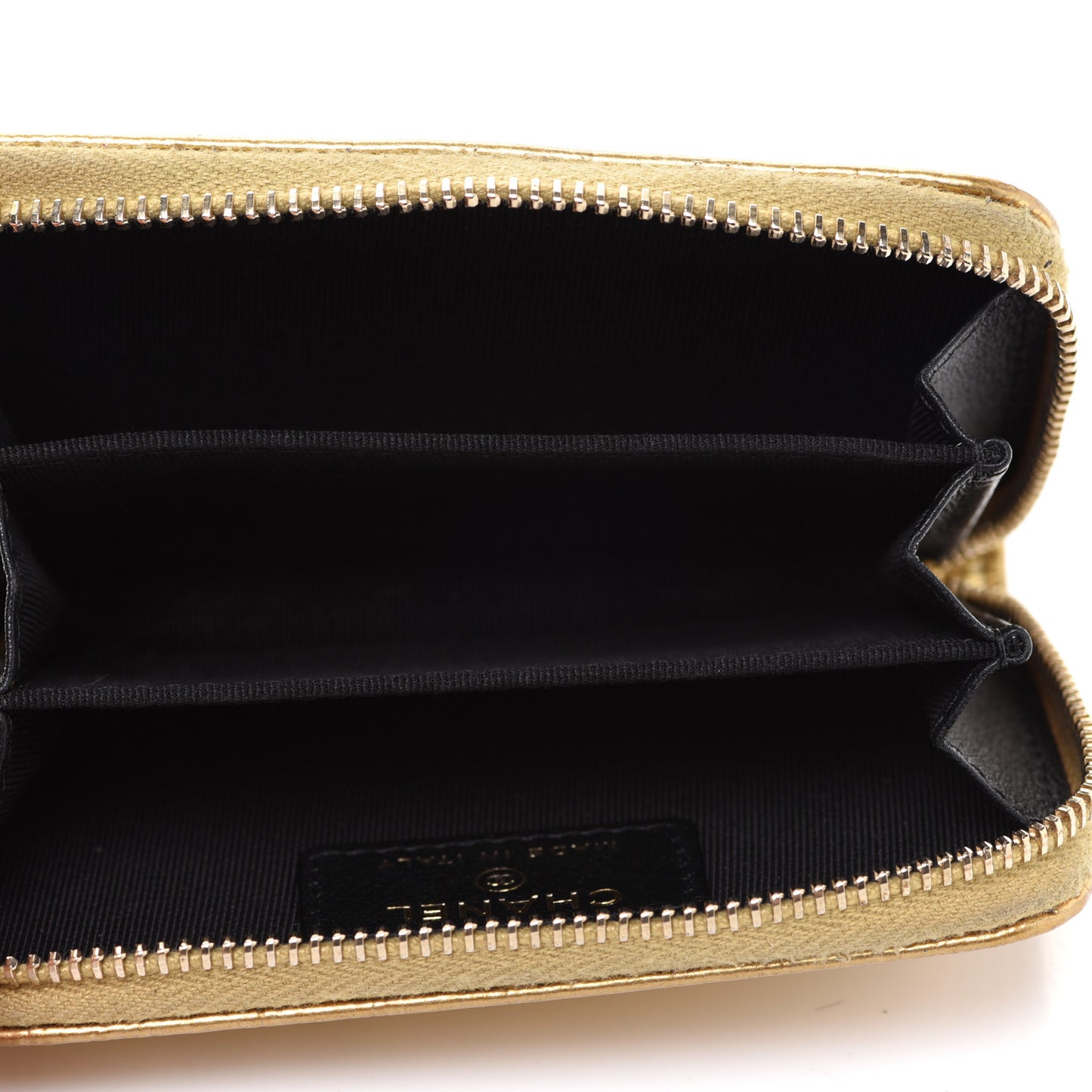 Metallic Calfskin Crocodile Embossed Cocodile Zip Coin Case Gold