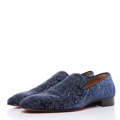 Christian Louboutin Velvet Brode Mens Dandelion Flat Loafers 41 Navy 3 of 11