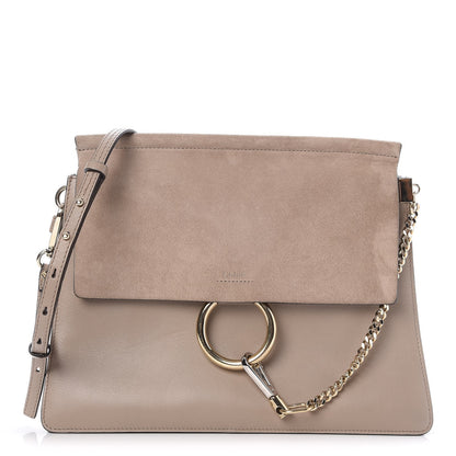 Chloe Calfskin Suede Medium Faye Shoulder Bag Motty Grey 1 of 7