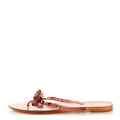Valentino Garavani PVC Jelly Glitter Rockstud Bow Thong Sandals 41 Pink 1 of 8