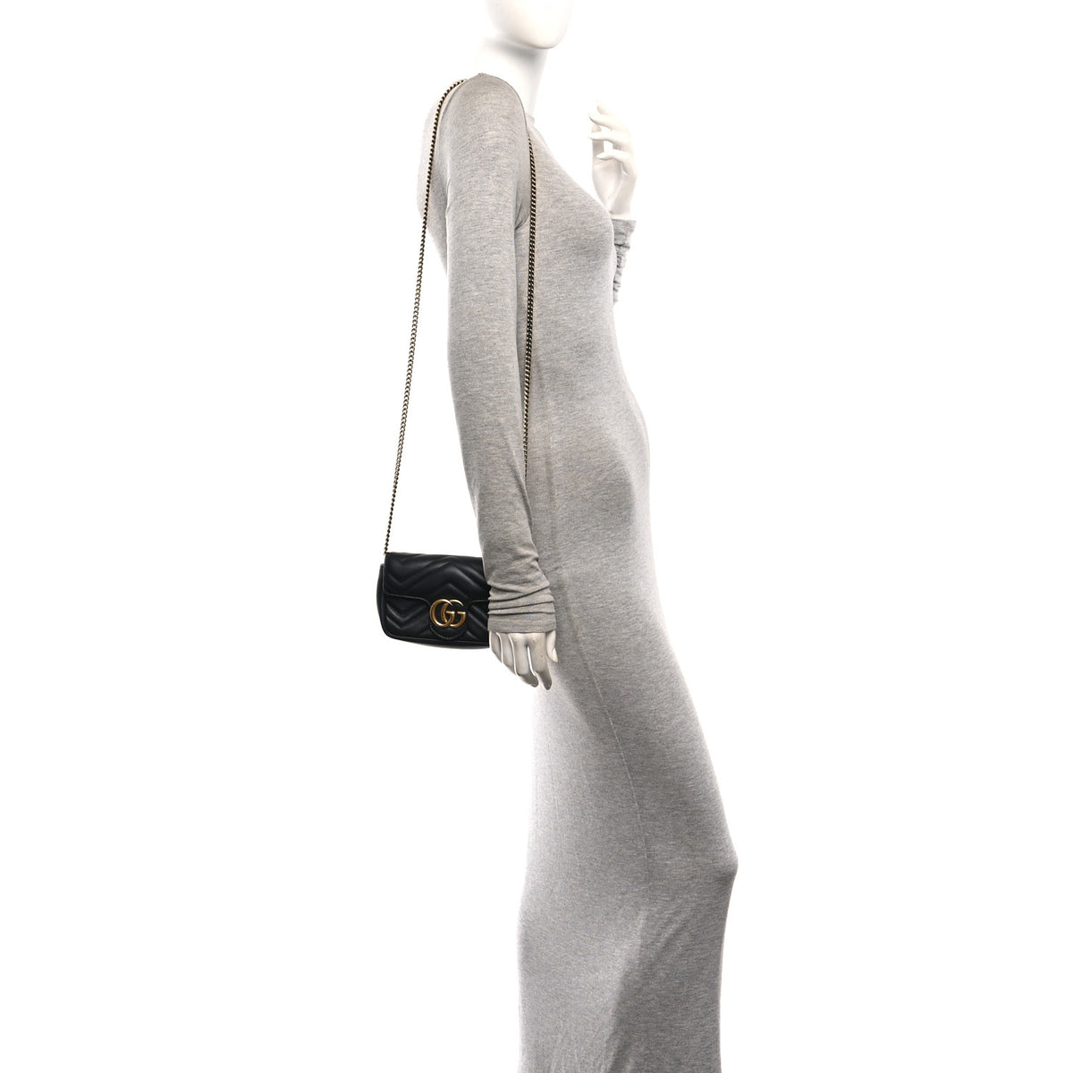 Calfskin Matelasse Super Mini GG Marmont Shoulder Bag Black