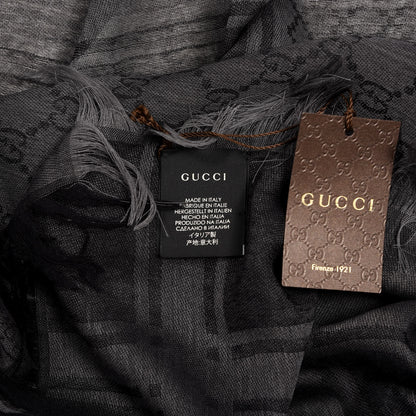 Gucci Wool Silk GG Monogram Diamante Plaid Surviee Shawl Graphite Black 2 of 3