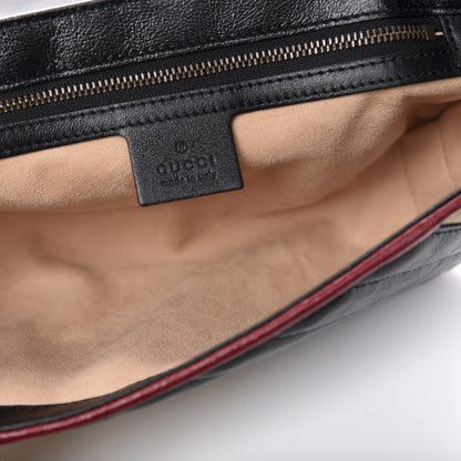 Gucci Vintage Effect Calfskin Matelasse Diagonal Striped Small Torchon GG Marmont Shoulder Bag Black Beige 8 of 10