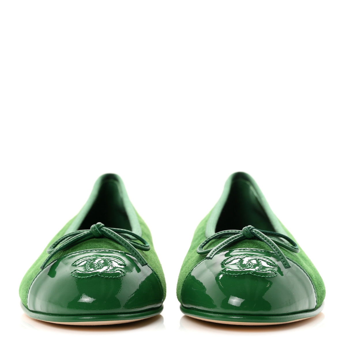 Chanel Suede Patent Cap Toe CC Ballerina Flats 36.5 Green 3 of 10