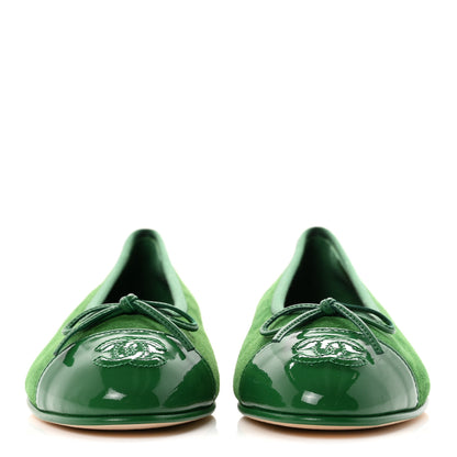 Chanel Suede Patent Cap Toe CC Ballerina Flats 36.5 Green 3 of 10