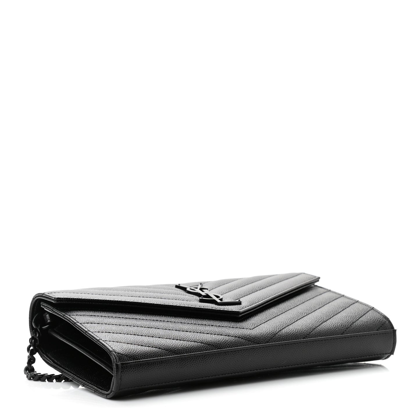 Grain De Poudre Matelasse Chevron Monogram Chain Wallet Black