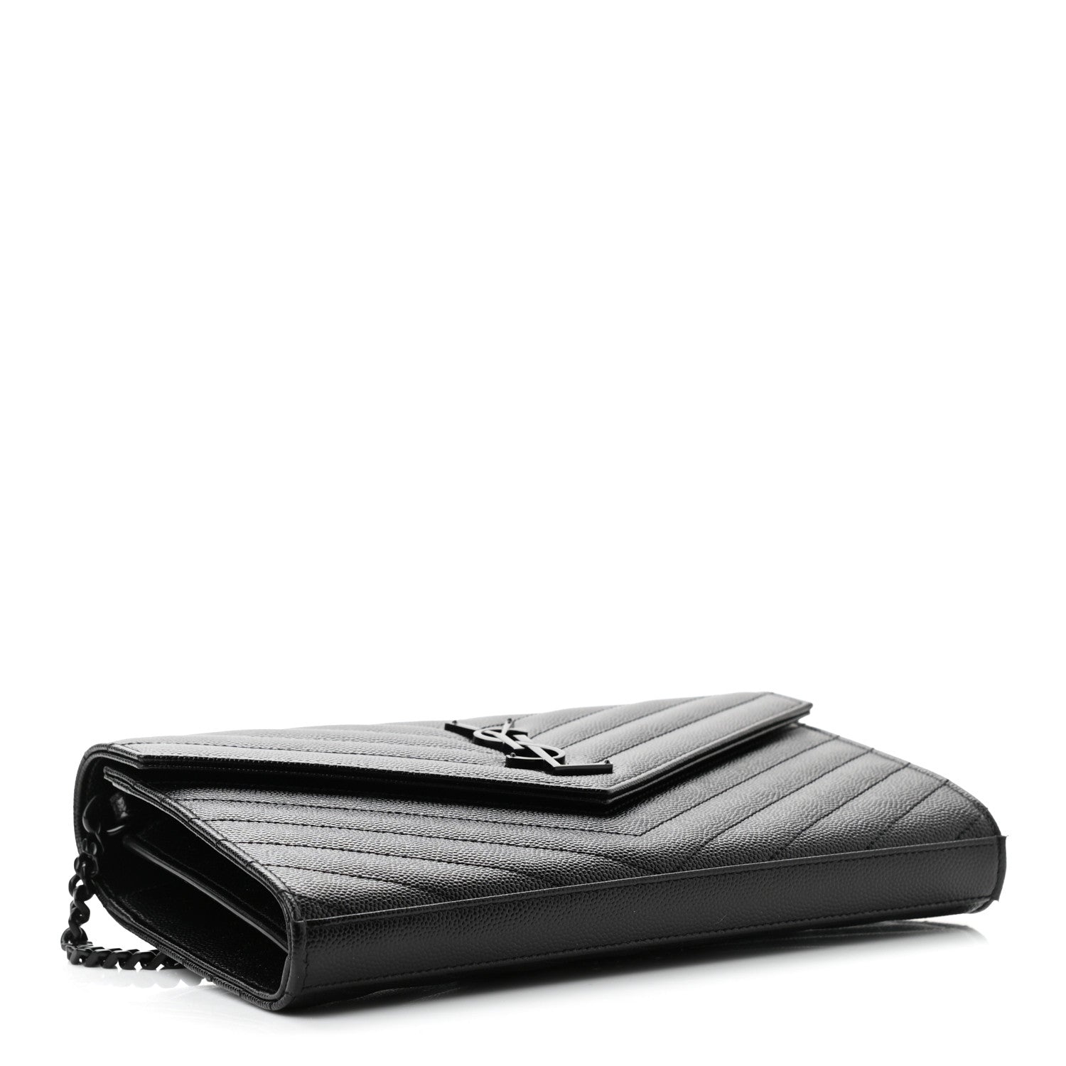 Saint Laurent Grain De Poudre Matelasse Chevron Monogram Chain Wallet Black 4 of 10