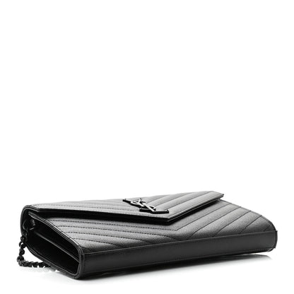 Saint Laurent Grain De Poudre Matelasse Chevron Monogram Chain Wallet Black 4 of 10