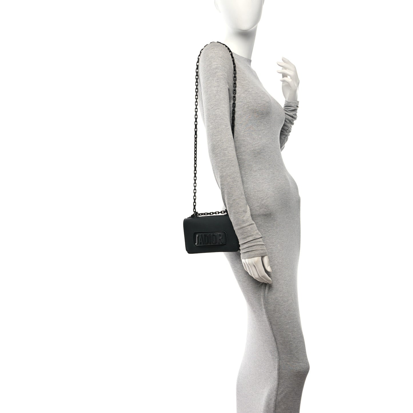 Ultra Matte Calfskin Mini J'Adior Chain Flap Bag Black