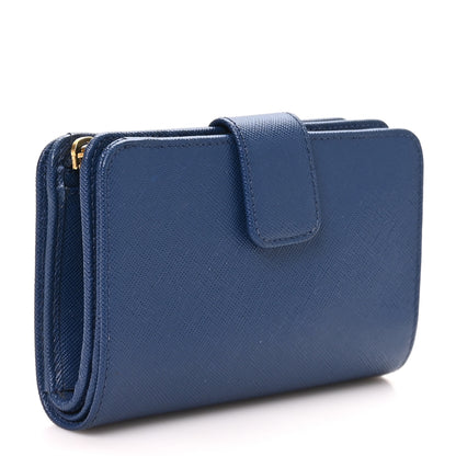 Prada Saffiano Metal Compact Wallet Bluette 3 of 9