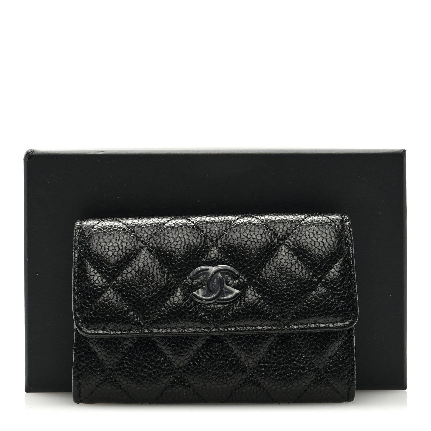 Caviar Quilted Incognito Flap Card Holder Black