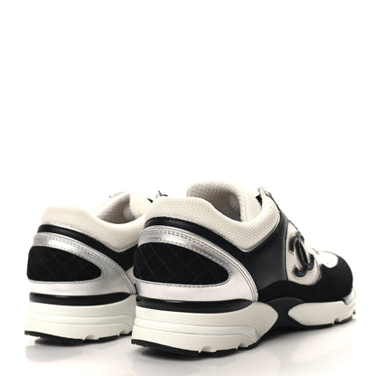 Chanel Mesh Suede Calfskin Grained Calfskin Womens CC Sneakers 38.5 Black White Silver 4 of 8