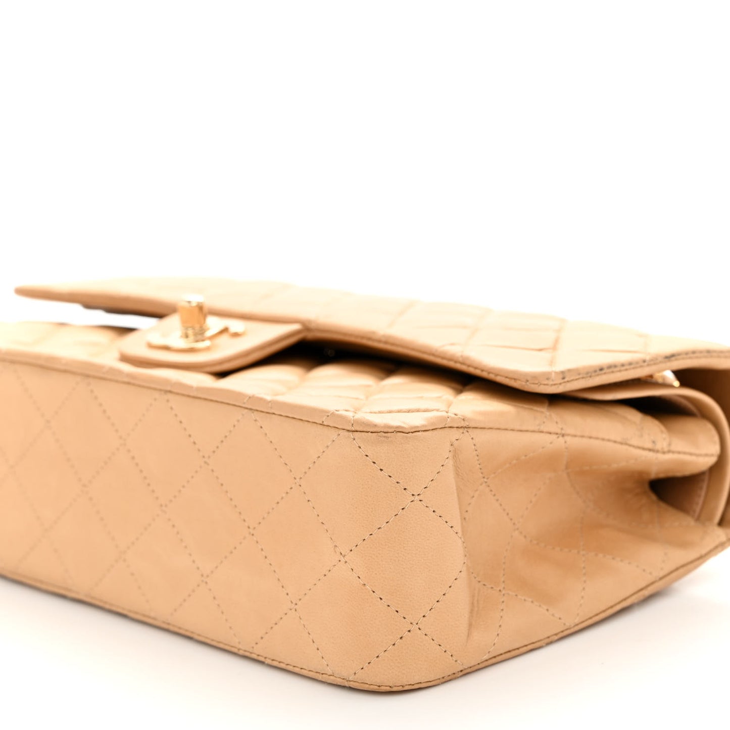 Lambskin Quilted Small Double Flap Beige