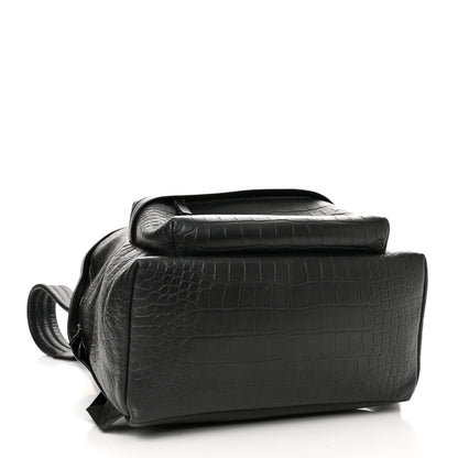Balenciaga Calfskin Logo Crocodile Embossed Everyday Backpack Black 4 of 15