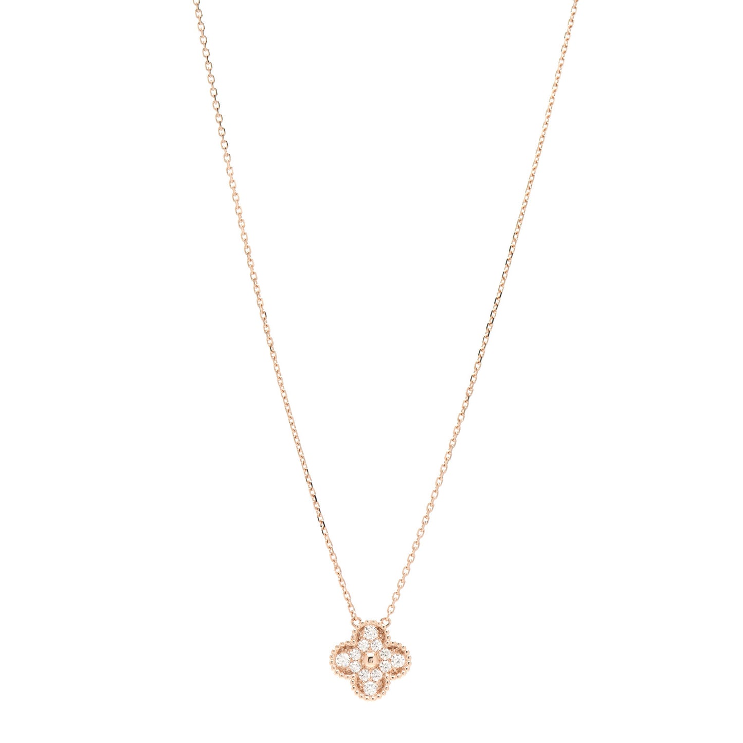 18K Rose Gold Diamond Vintage Alhambra Pendant Necklace