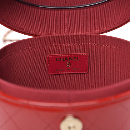 Chanel Patent Quilted Small Round Vanity With Chain Red 6 of 11
