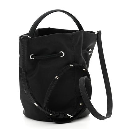 Balenciaga Recycled Sport Nylon Logo Embroidered Wheel Drawstring Bucket Bag Black White 3 of 9