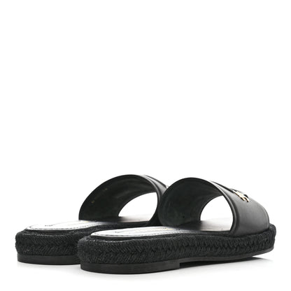 Chanel Lambskin Espadrille Mule Sandals 37 Black 4 of 8