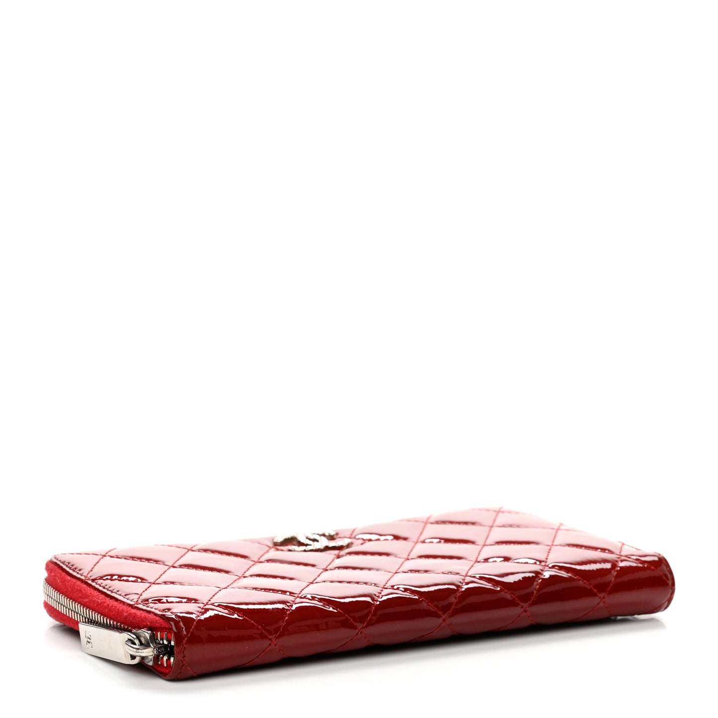 Patent Quilted Brilliant Zip Around Wallet Red