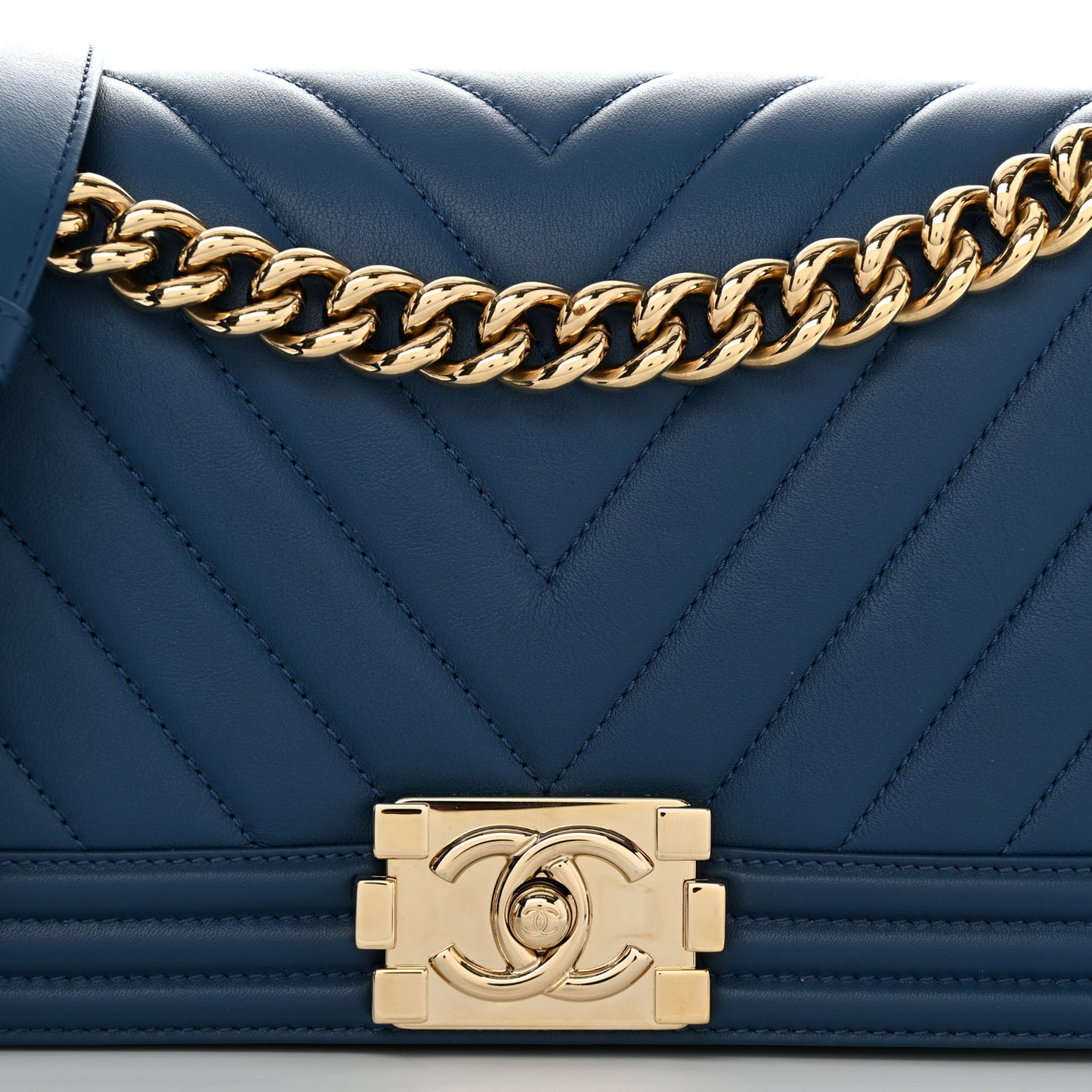 Calfskin Chevron Quilted Medium Boy Flap Blue